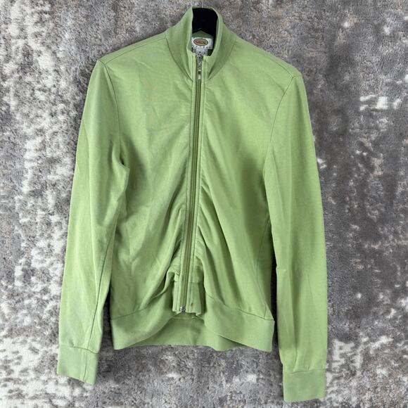 Talbots Petites Sz P Mock Neck Stretch Full Zip Sweater Green Cotton Long Sleeve - Picture 1 of 9